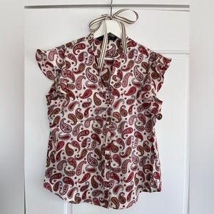 Zara Ruffle Short Sleeve Paisley Shirt Size M